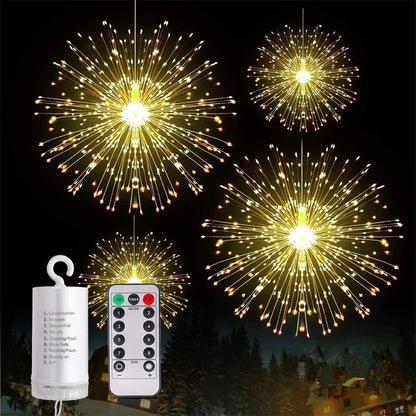 Outdoor Firework Light 120 LED Starburst Light Battery Operated Remote Hanging Fairy Light Garland